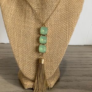 Elegant Gold and Green Tassel Necklace